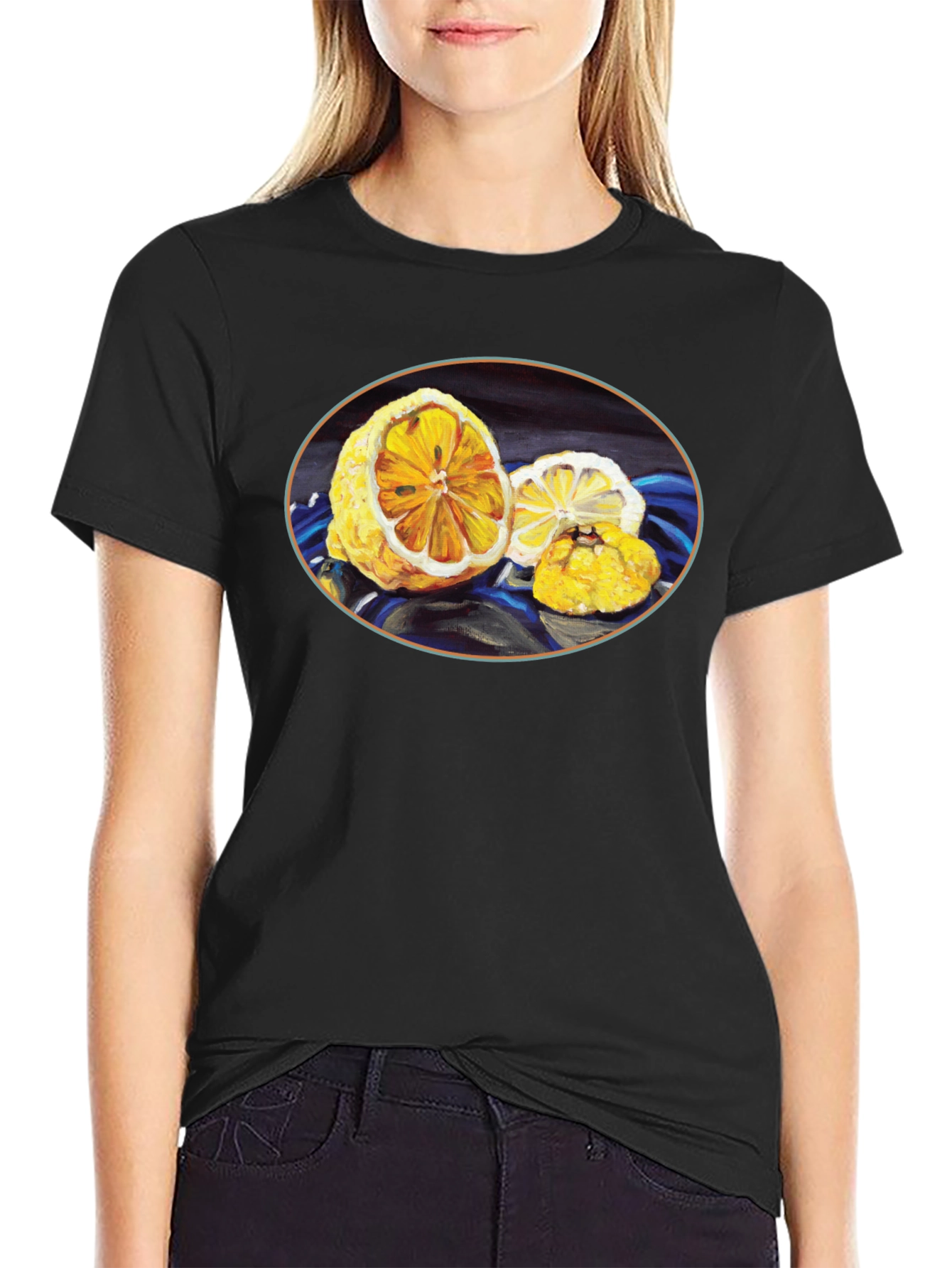 Lemon Art Graphic Tee - Stylish Black Cotton T-Shirt