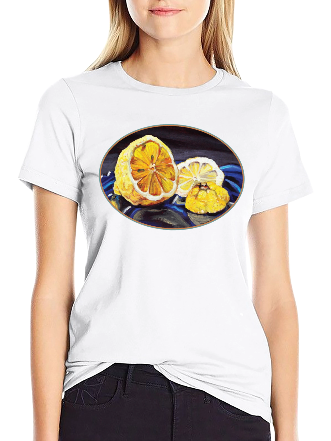 Lemon Art Graphic Tee - Stylish Black Cotton T-Shirt