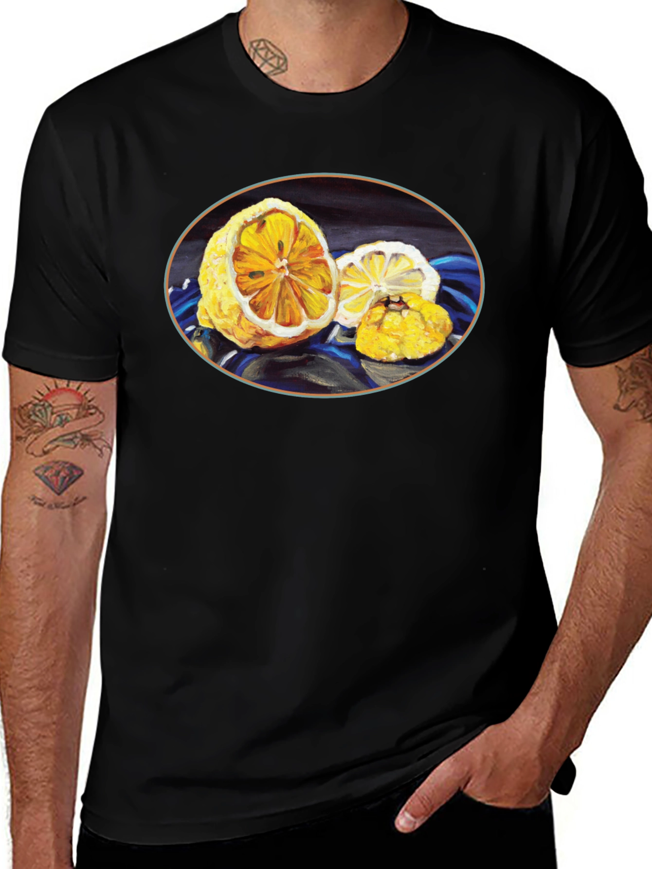 Lemon Art Graphic Tee - Stylish Black Cotton T-Shirt