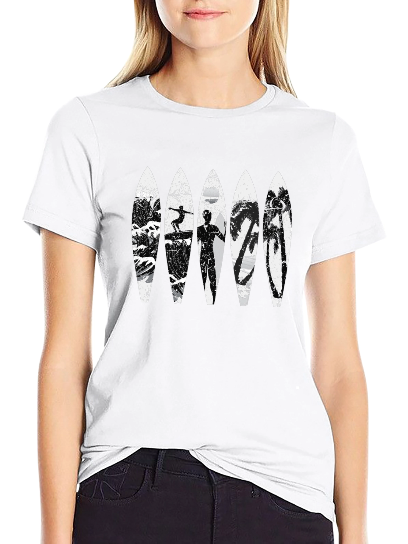 Surfboard Beach Scene Graphic T-Shirt