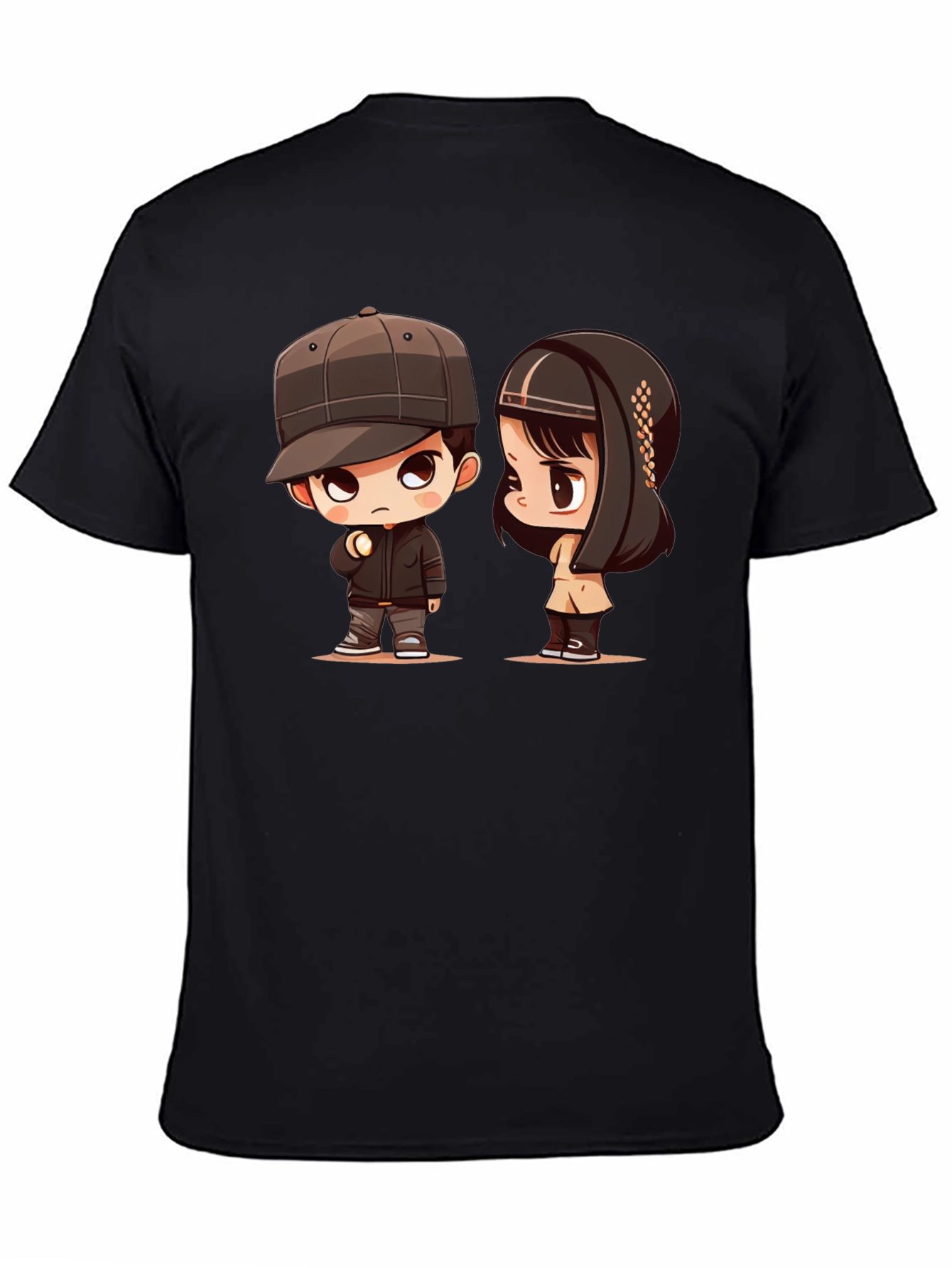 Cartoon Couple Black T-Shirt