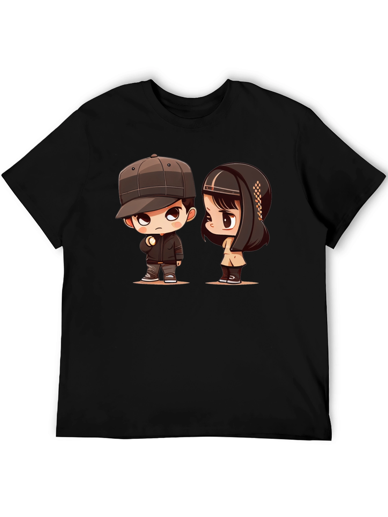 Cartoon Couple Black T-Shirt