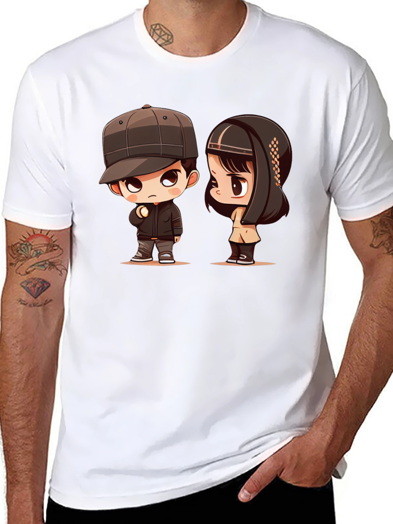 Cartoon Couple Black T-Shirt