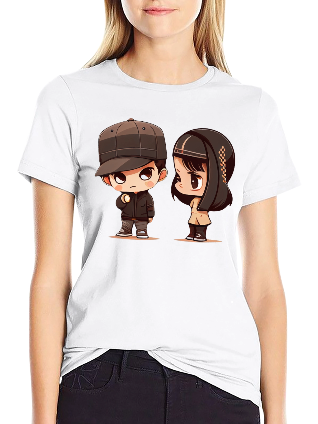Cartoon Couple Black T-Shirt