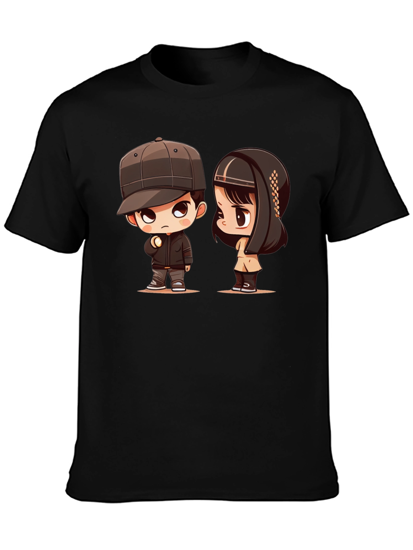 Cartoon Couple Black T-Shirt