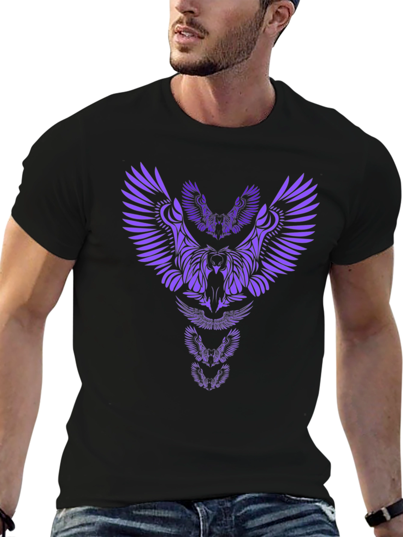 Abstract Owl Graphic Black T-Shirt