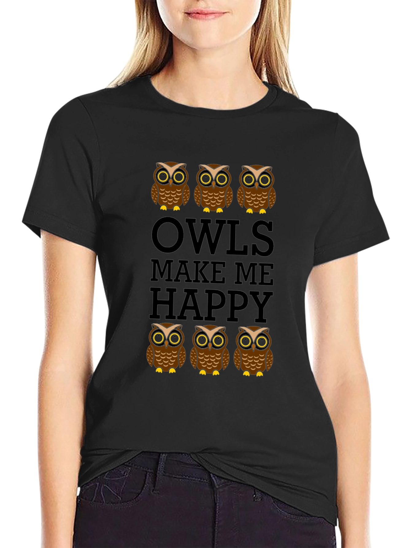 Owls Make Me Happy Graphic Print T-Shirt