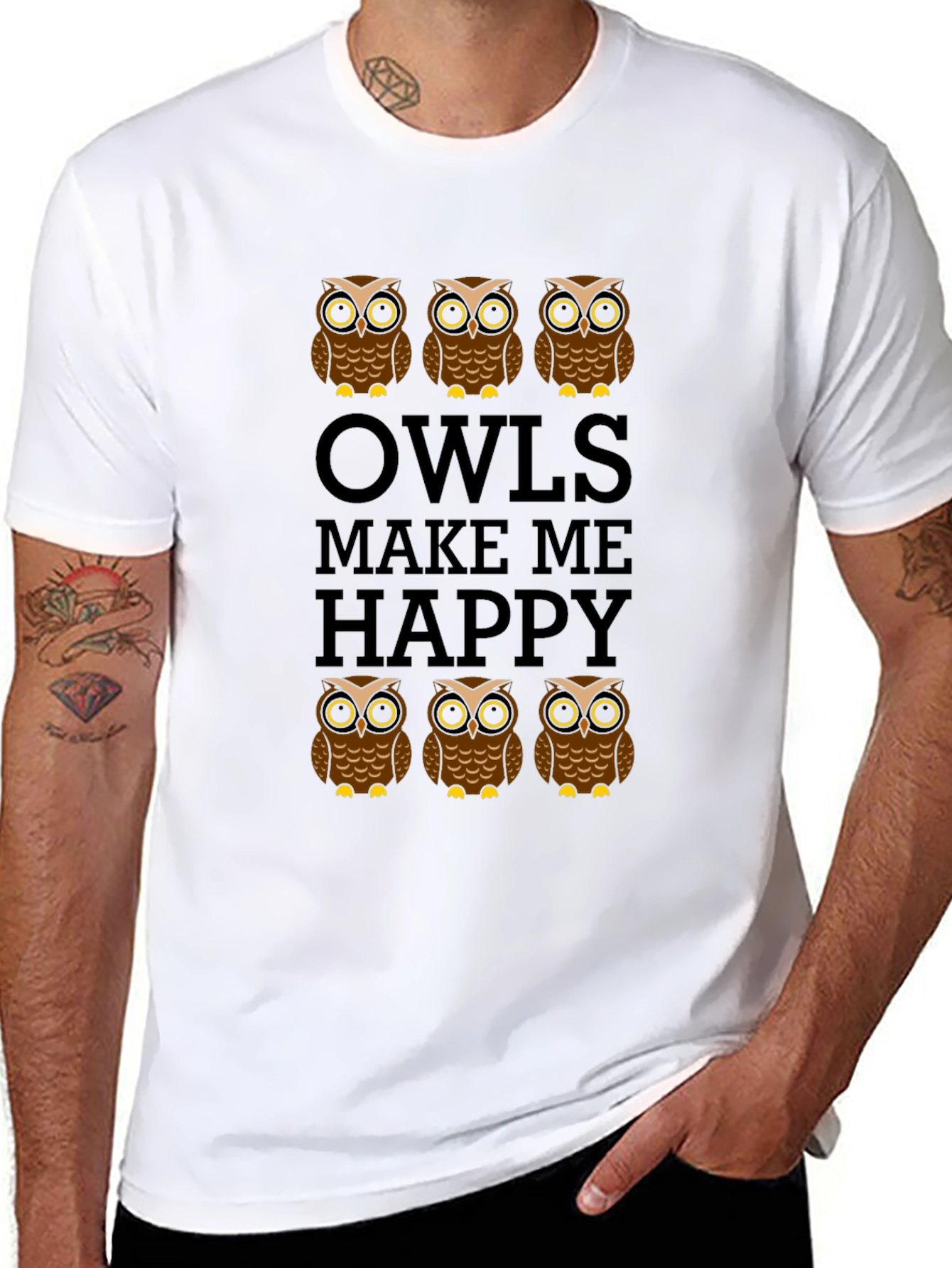 Owls Make Me Happy Graphic Print T-Shirt