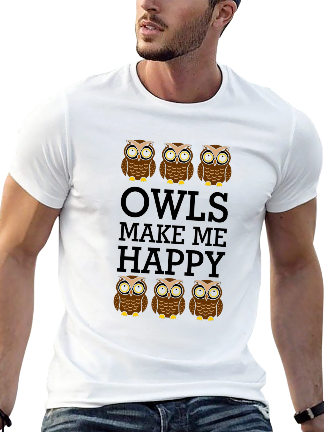 Owls Make Me Happy Graphic Print T-Shirt