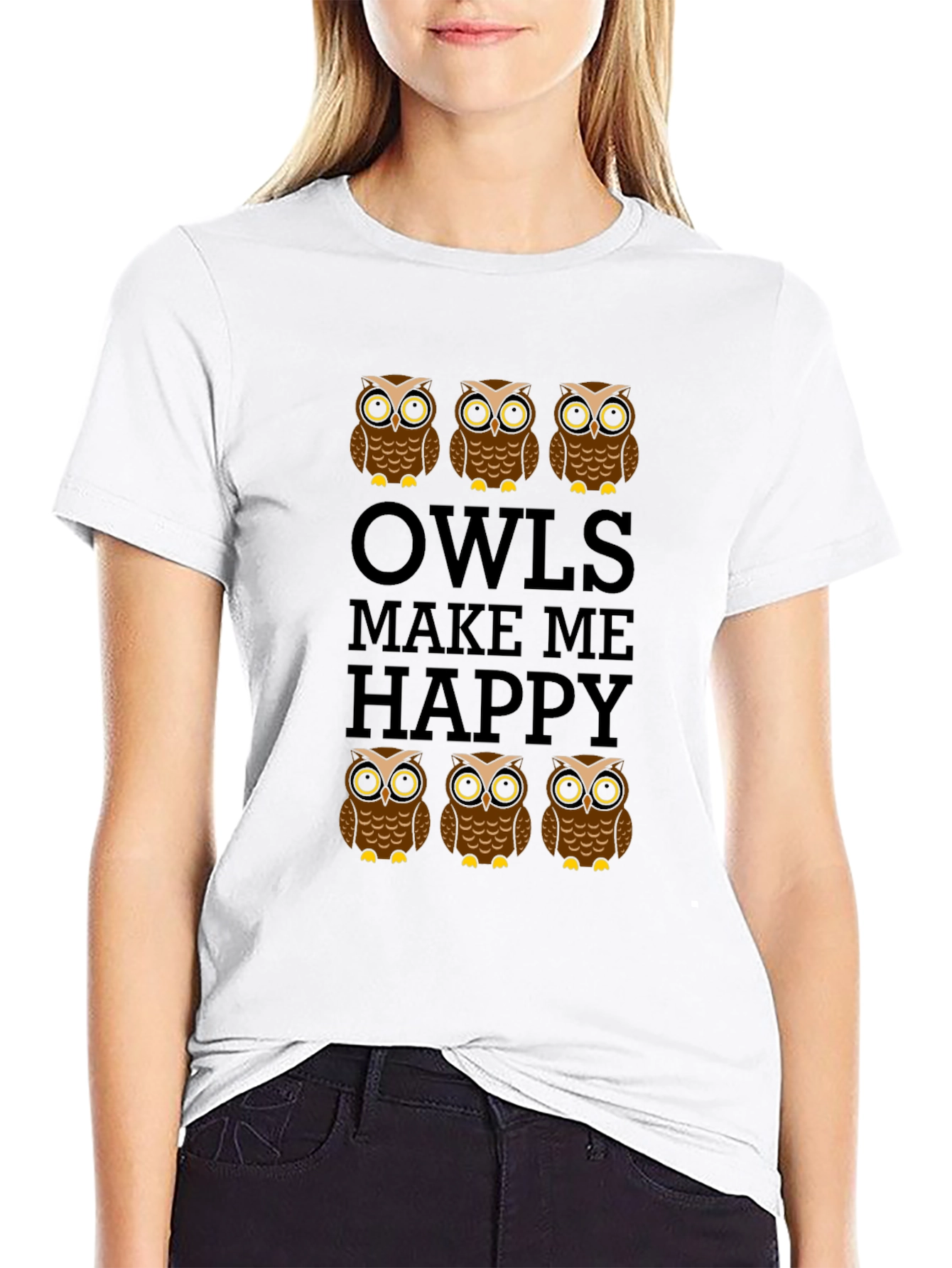 Owls Make Me Happy Graphic Print T-Shirt