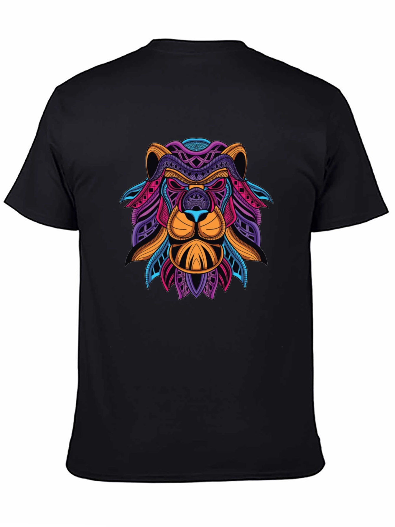Abstract Lion Graphic Print Mens Black T-Shirt