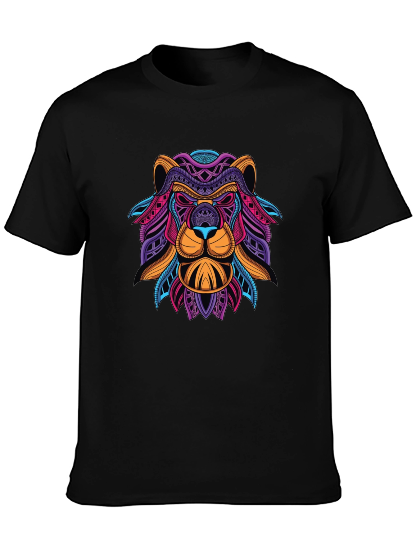 Abstract Lion Graphic Print Mens Black T-Shirt