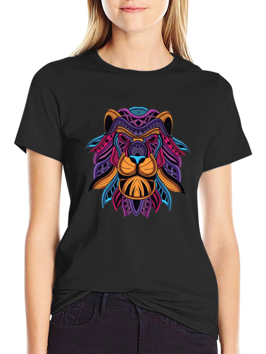Abstract Lion Graphic Print Mens Black T-Shirt