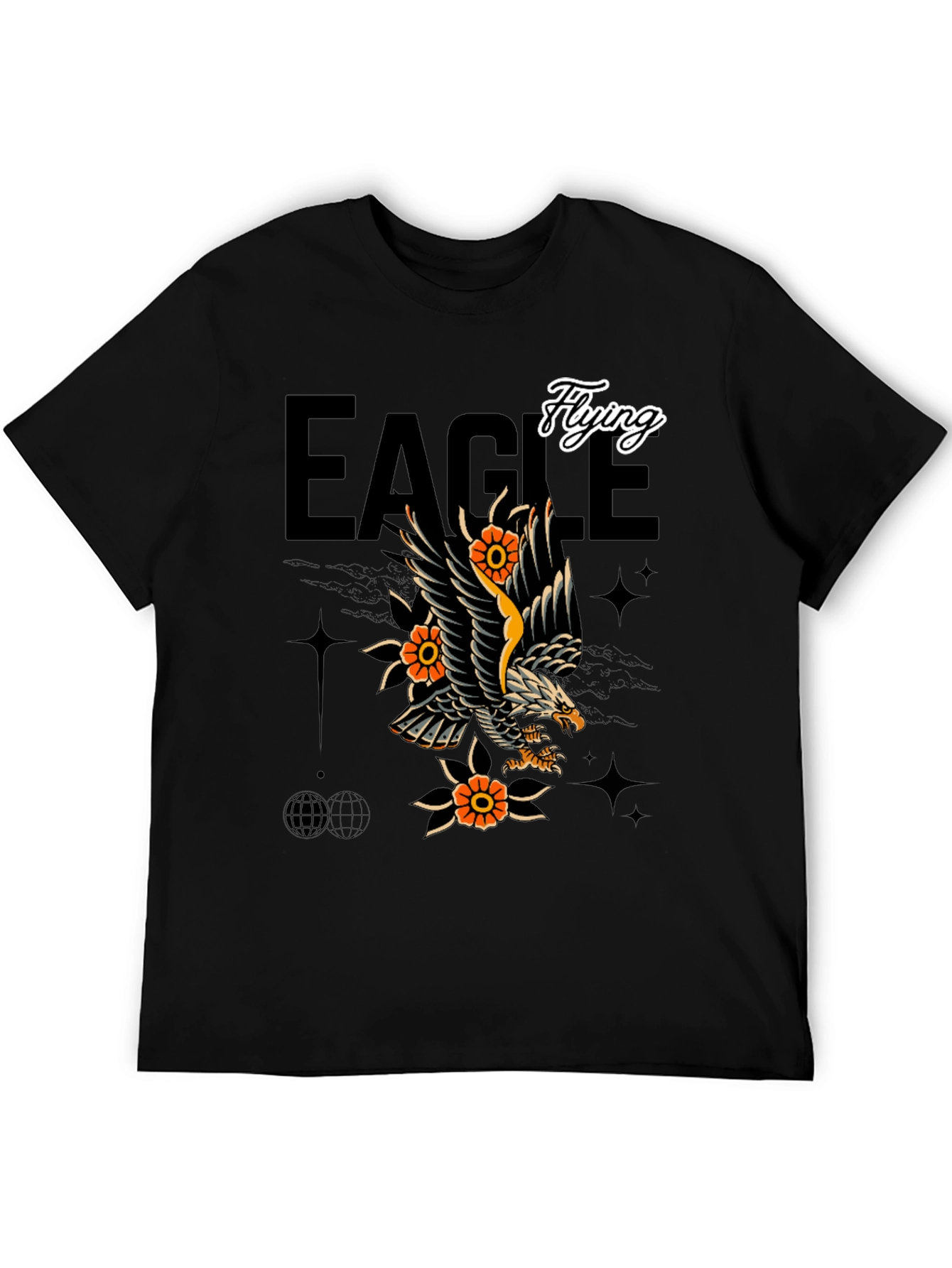 Eagle Tattoo Style Graphic Print Black T-Shirt