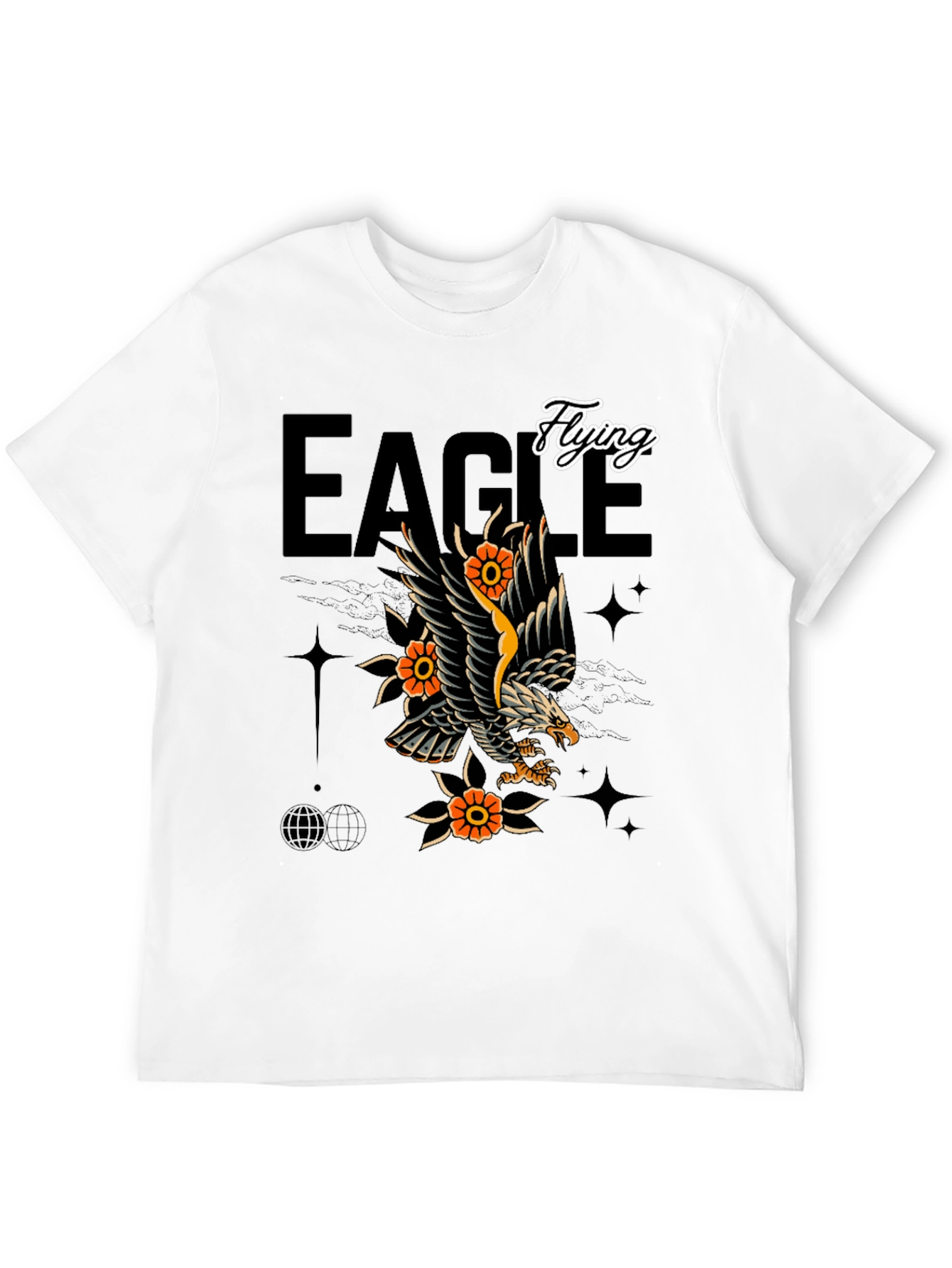 Eagle Tattoo Style Graphic Print Black T-Shirt