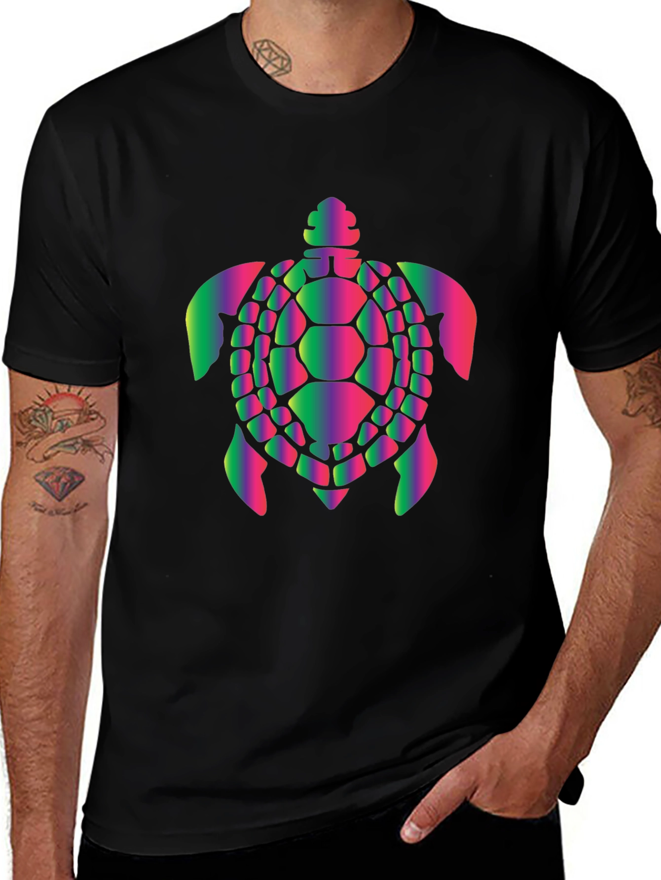 Rainbow Turtle Graphic Black Tee