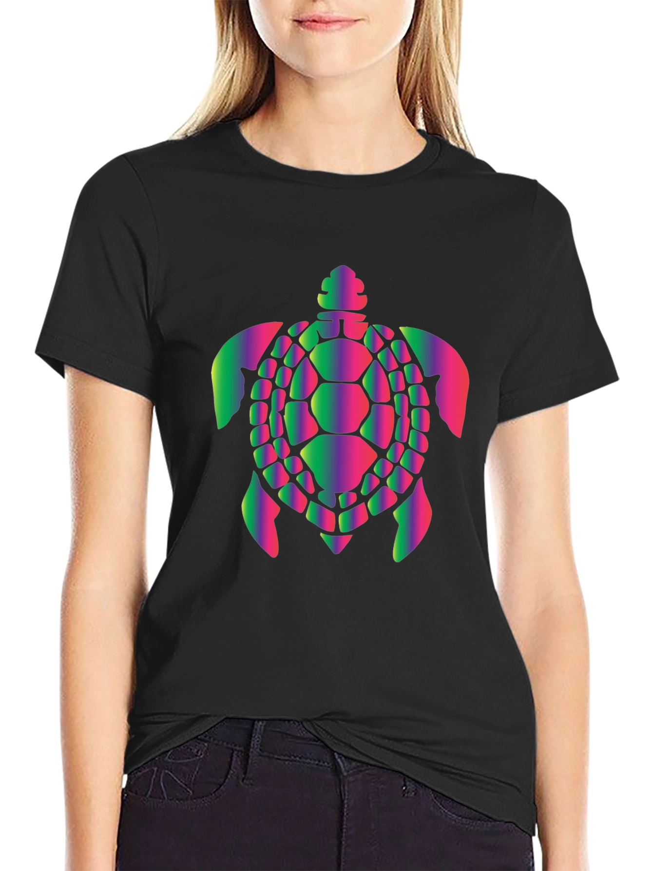 Rainbow Turtle Graphic Black Tee