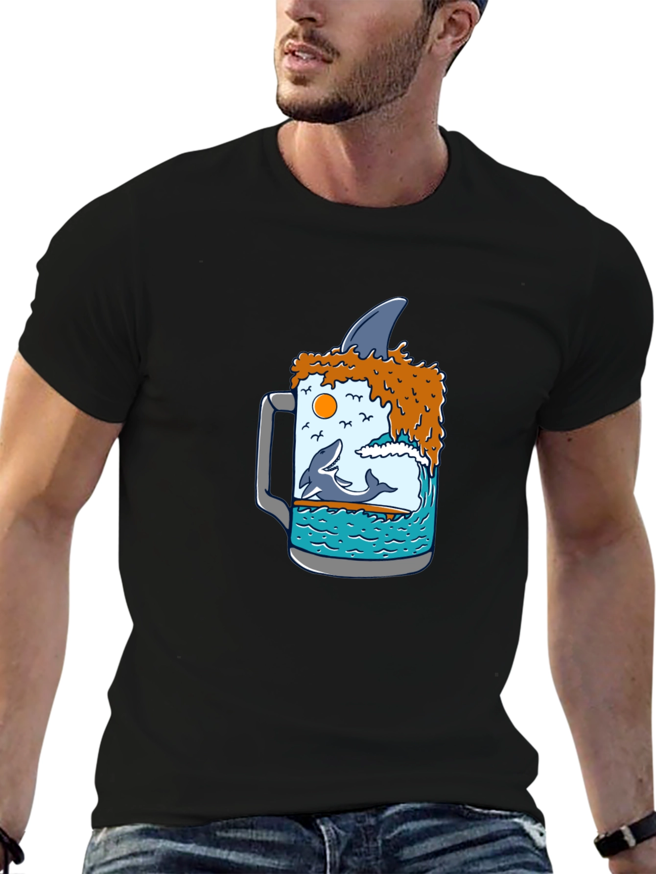 Ocean Beer T-Shirt - Shark Fin Design