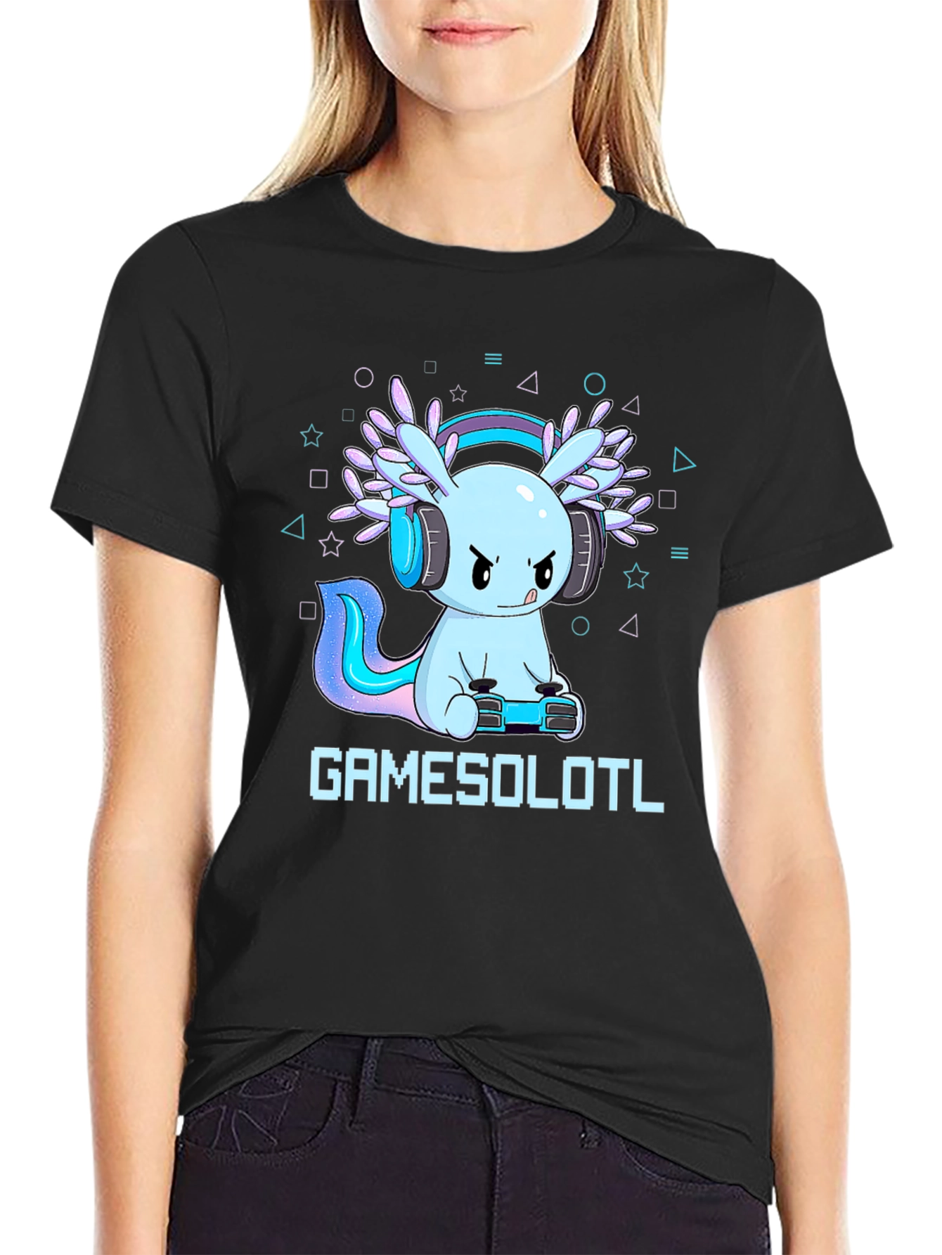 Gamer Axolotl Black Graphic Tee