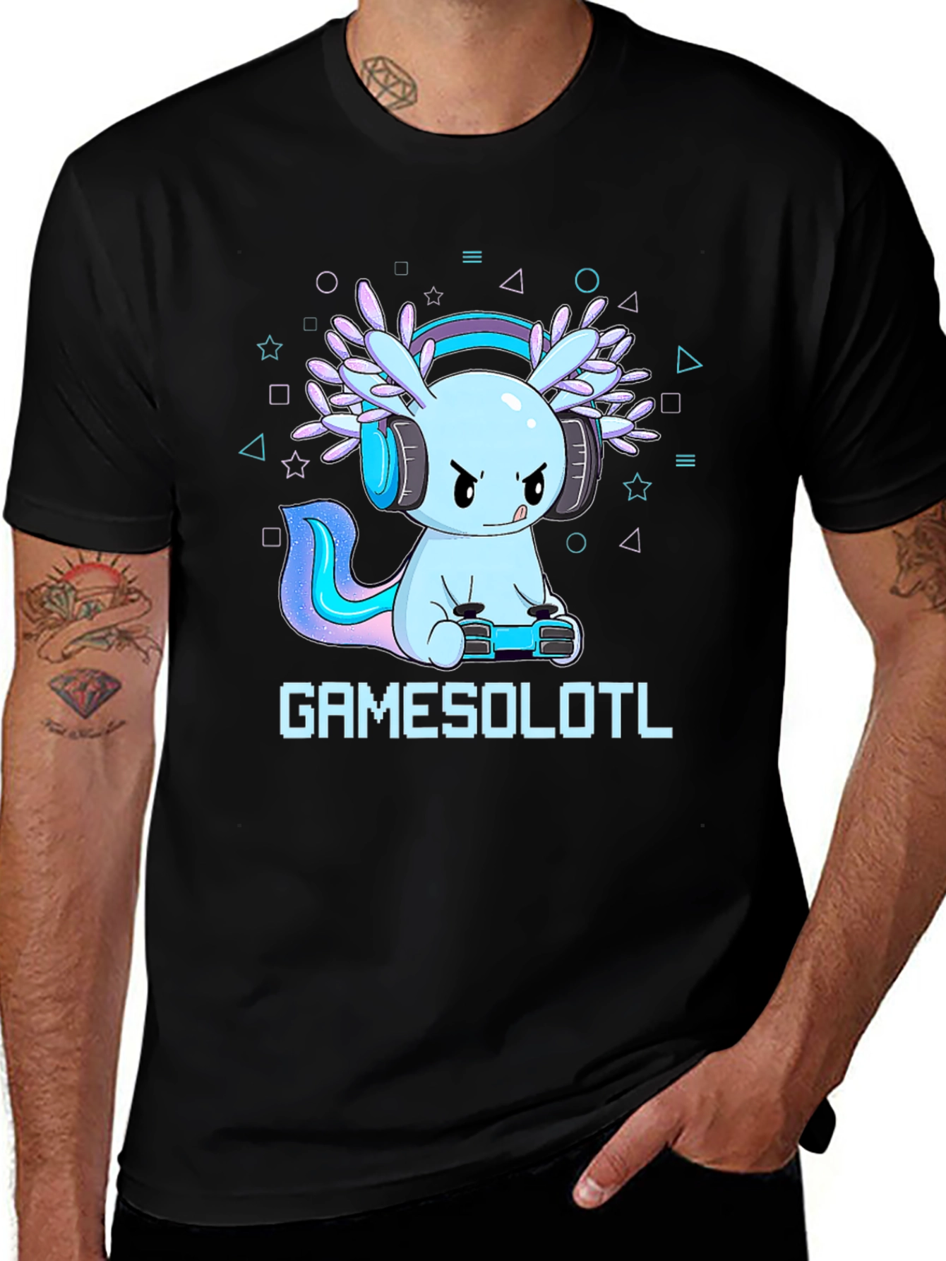 Gamer Axolotl Black Graphic Tee