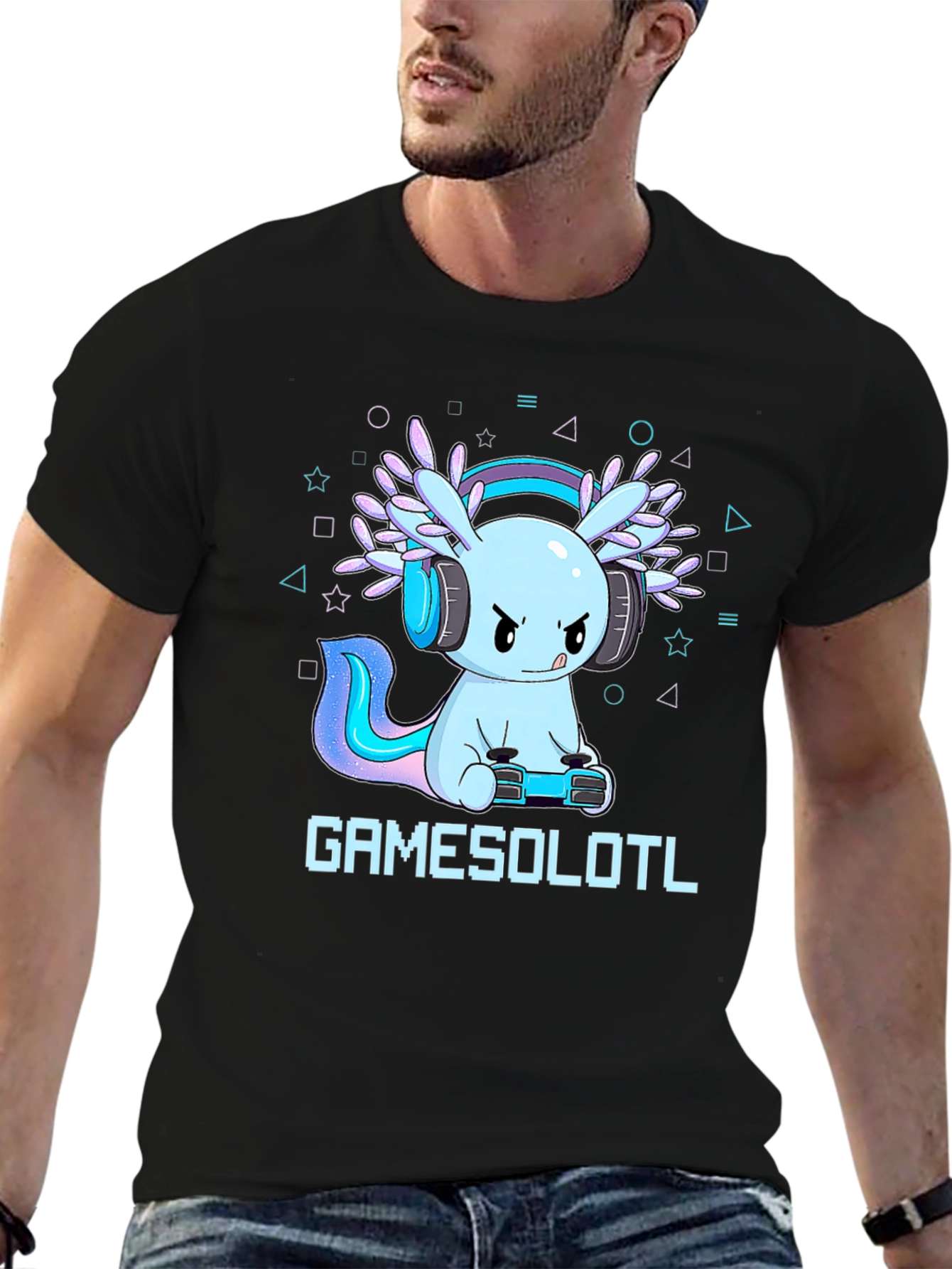 Gamer Axolotl Black Graphic Tee