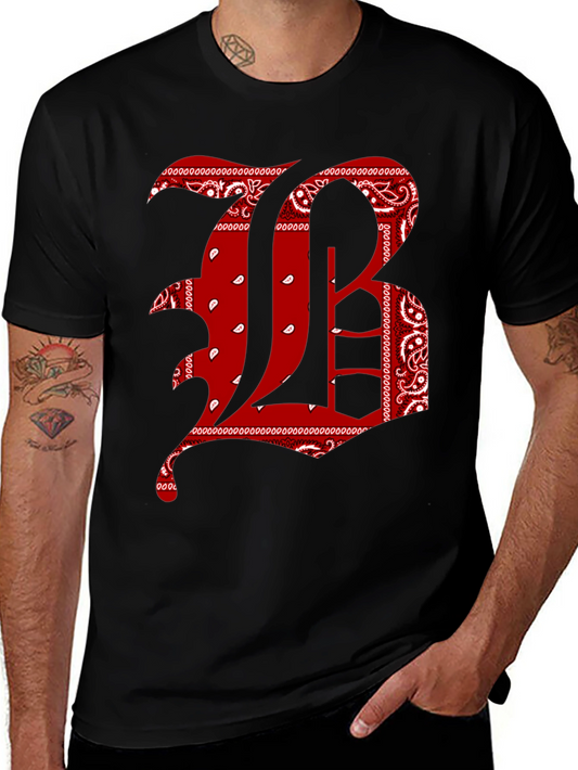 Bandana Print Letter T-Shirt - Black