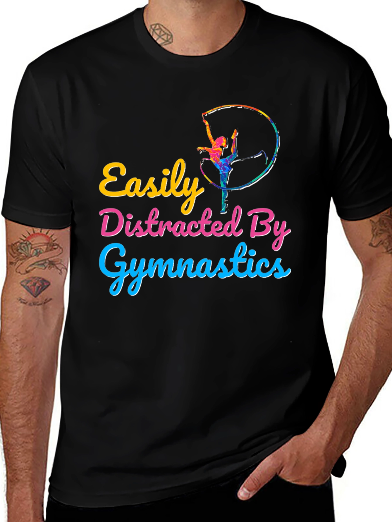 Easily Distracted By Gymnastics Black T-Shirt