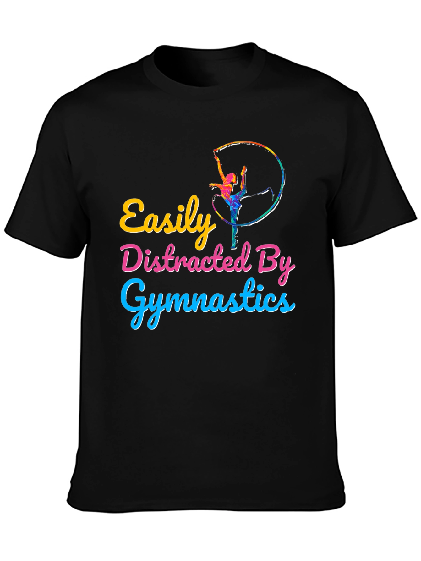 Easily Distracted By Gymnastics Black T-Shirt