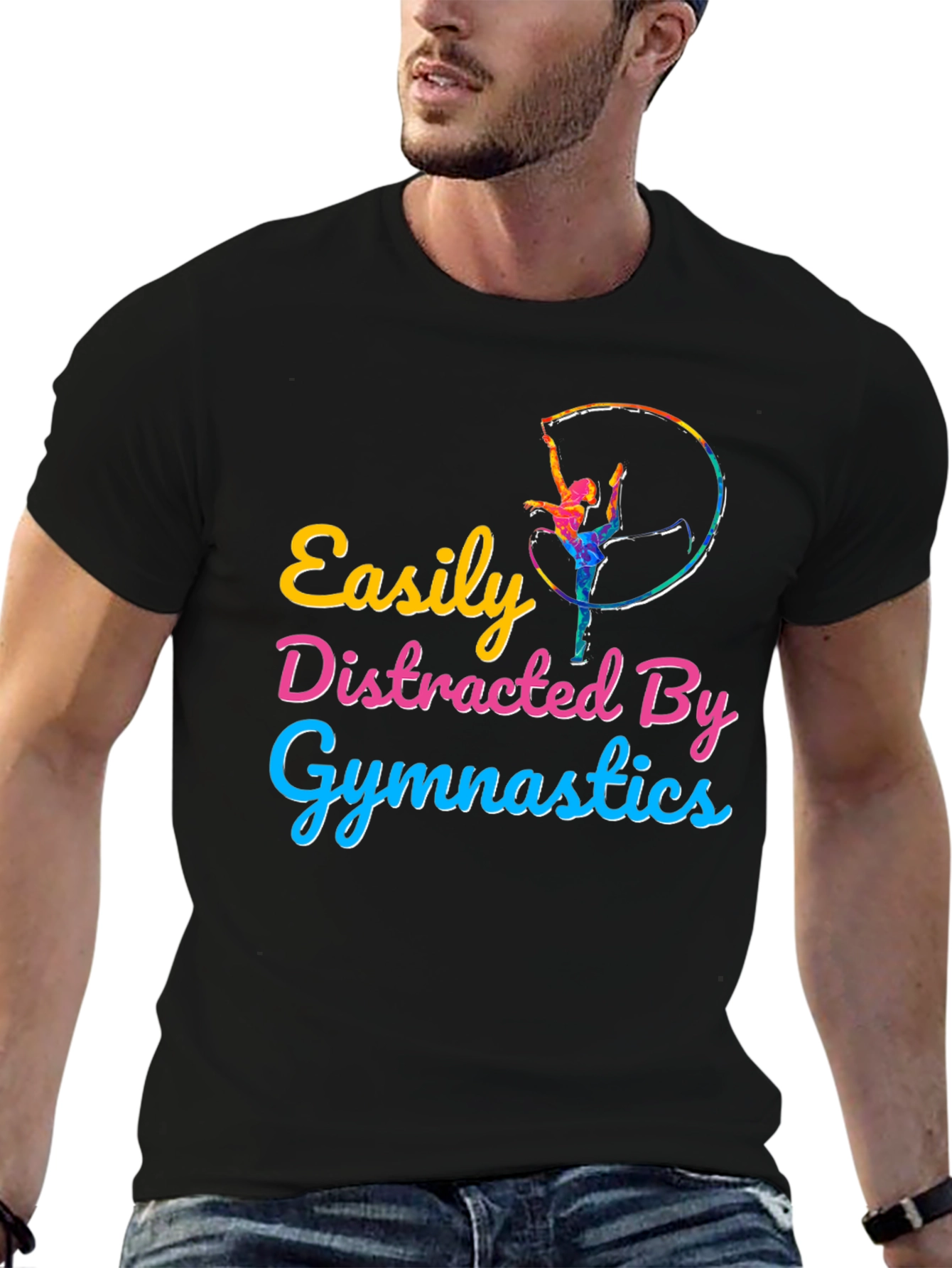 Easily Distracted By Gymnastics Black T-Shirt