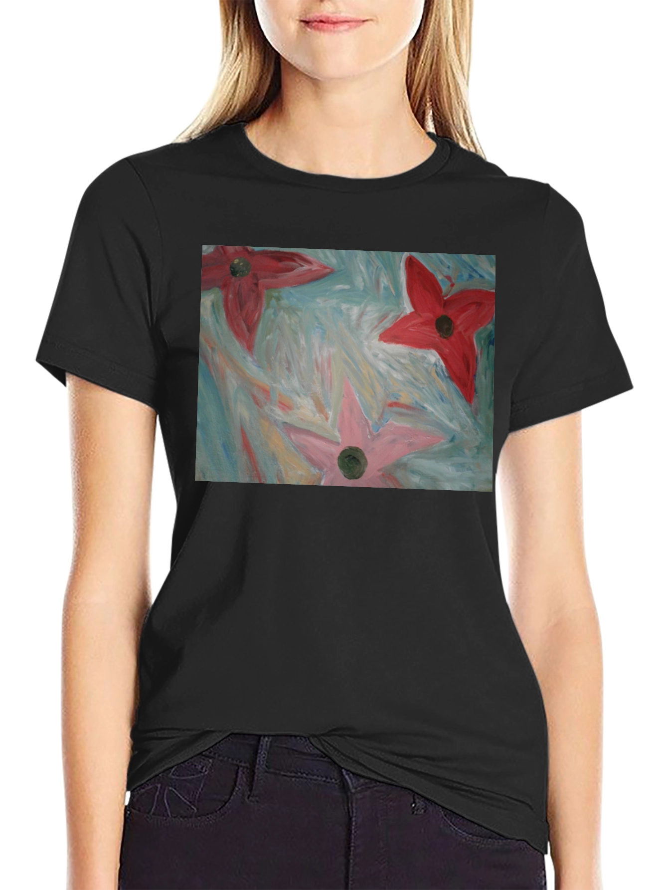 Floral Art Print Tee - Modern Graphic T-Shirt
