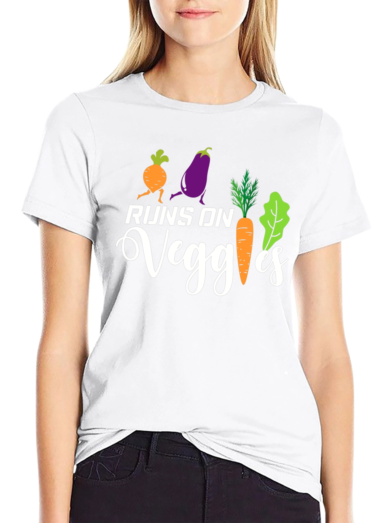 Runs on Veggies T-Shirt Vegan Healthy Food Tee