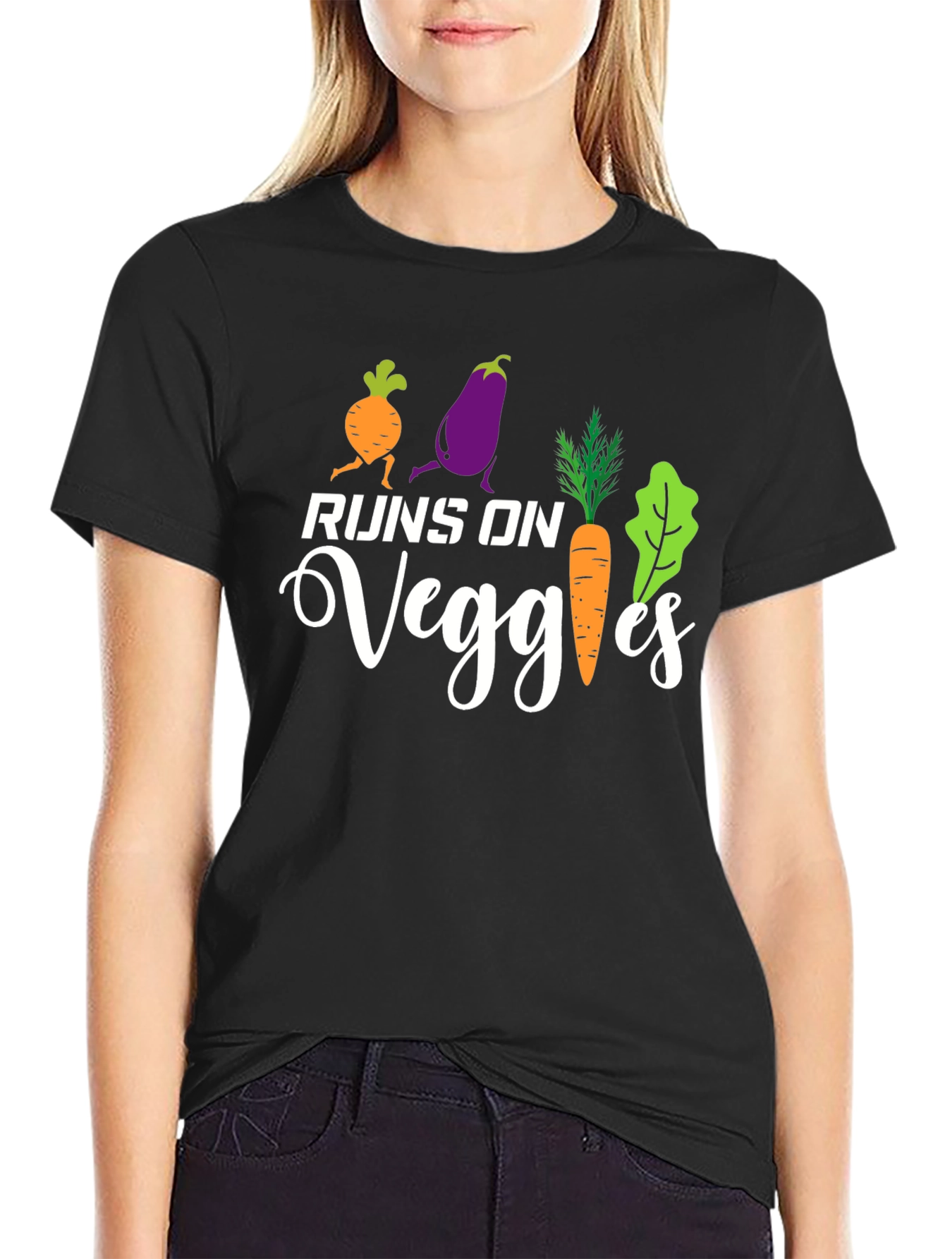 Runs on Veggies T-Shirt Vegan Healthy Food Tee