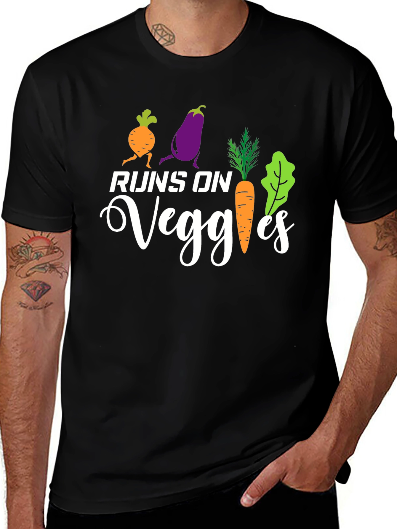 Runs on Veggies T-Shirt Vegan Healthy Food Tee