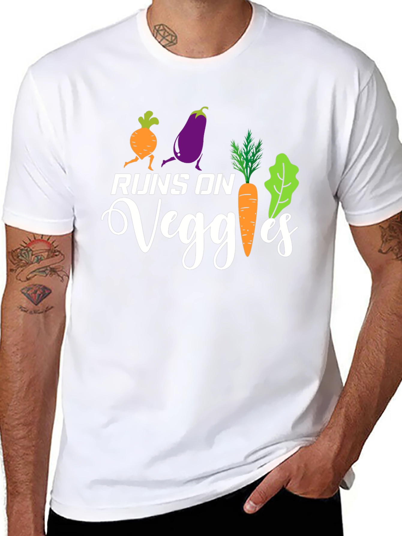Runs on Veggies T-Shirt Vegan Healthy Food Tee