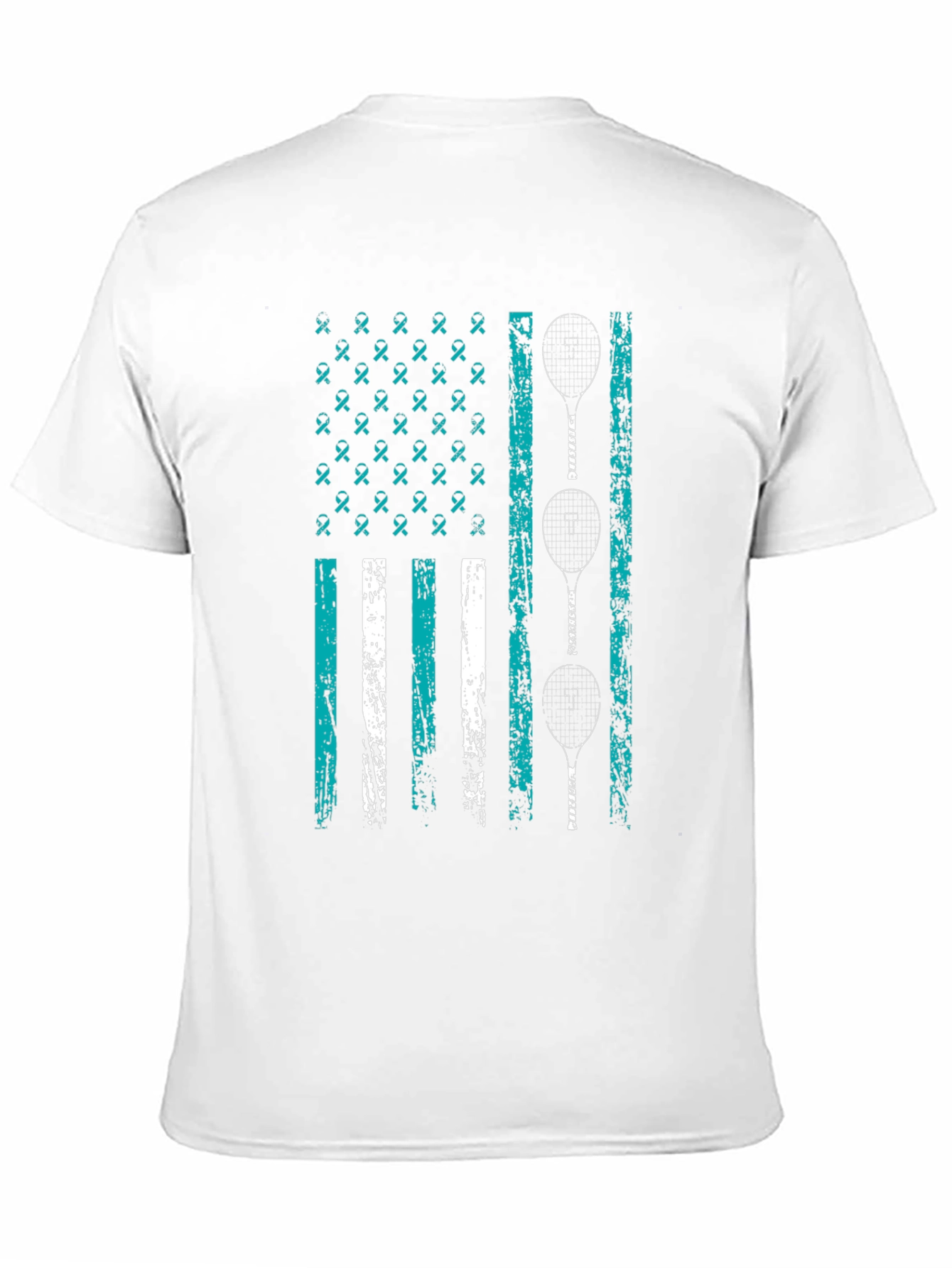 Teal Ribbon Tennis Flag Graphic Tee