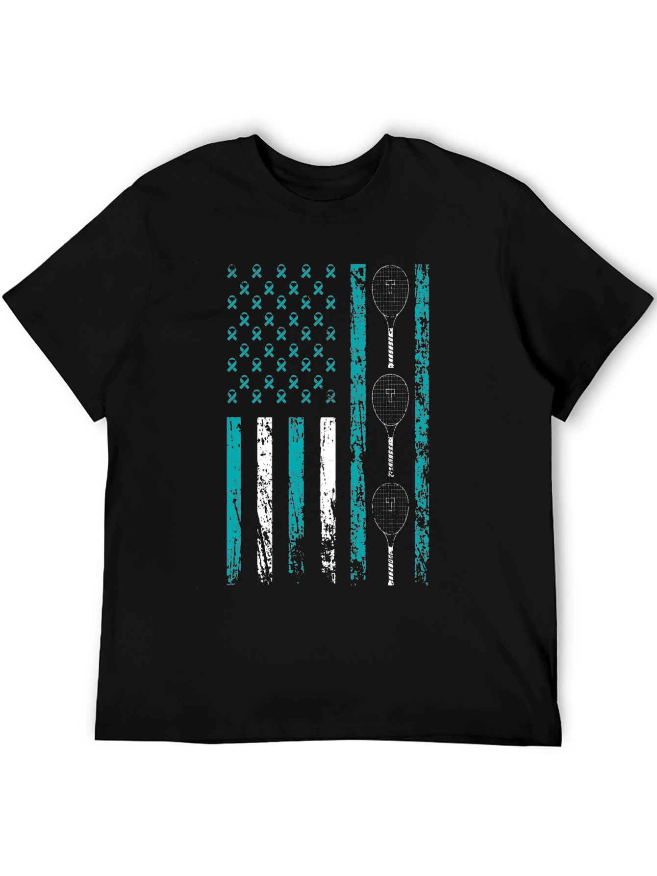 Teal Ribbon Tennis Flag Graphic Tee