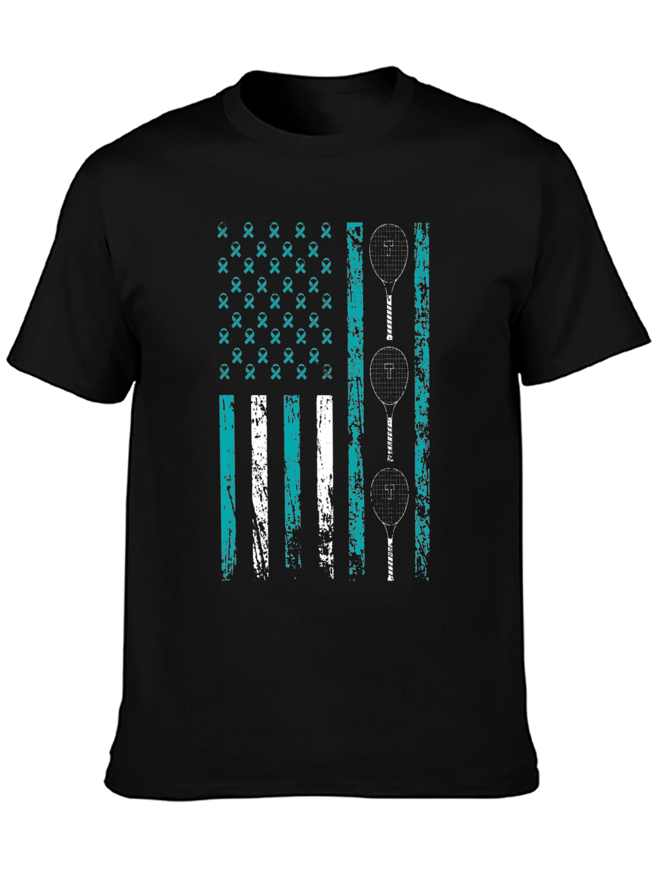 Teal Ribbon Tennis Flag Graphic Tee