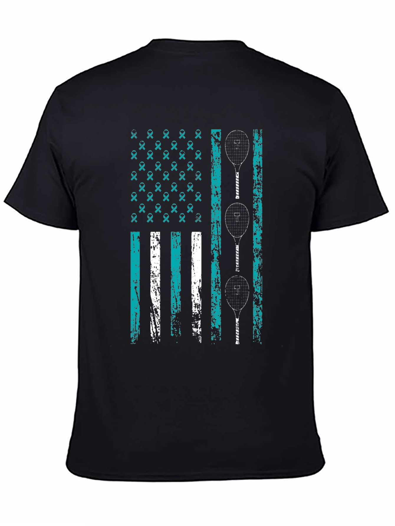 Teal Ribbon Tennis Flag Graphic Tee