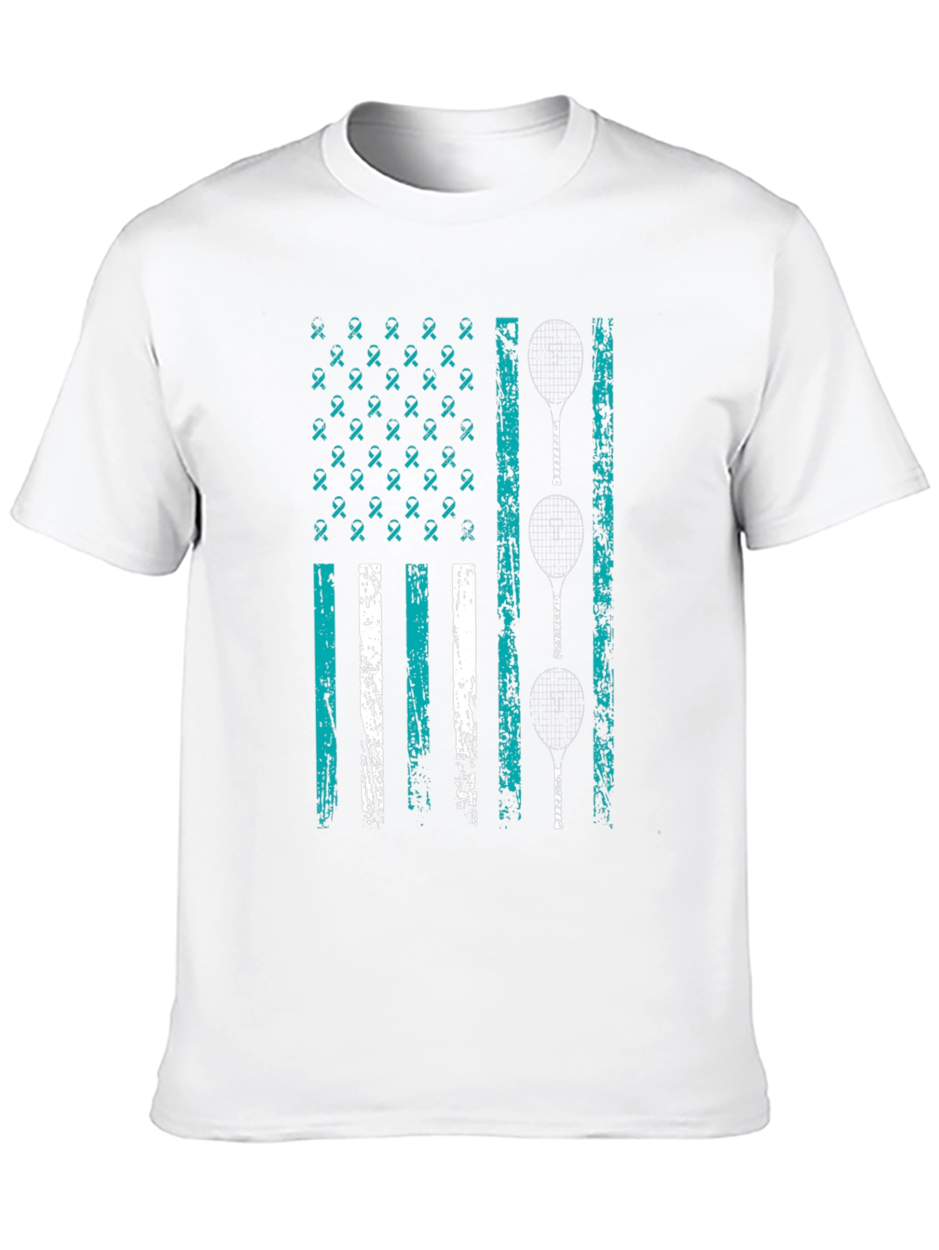 Teal Ribbon Tennis Flag Graphic Tee