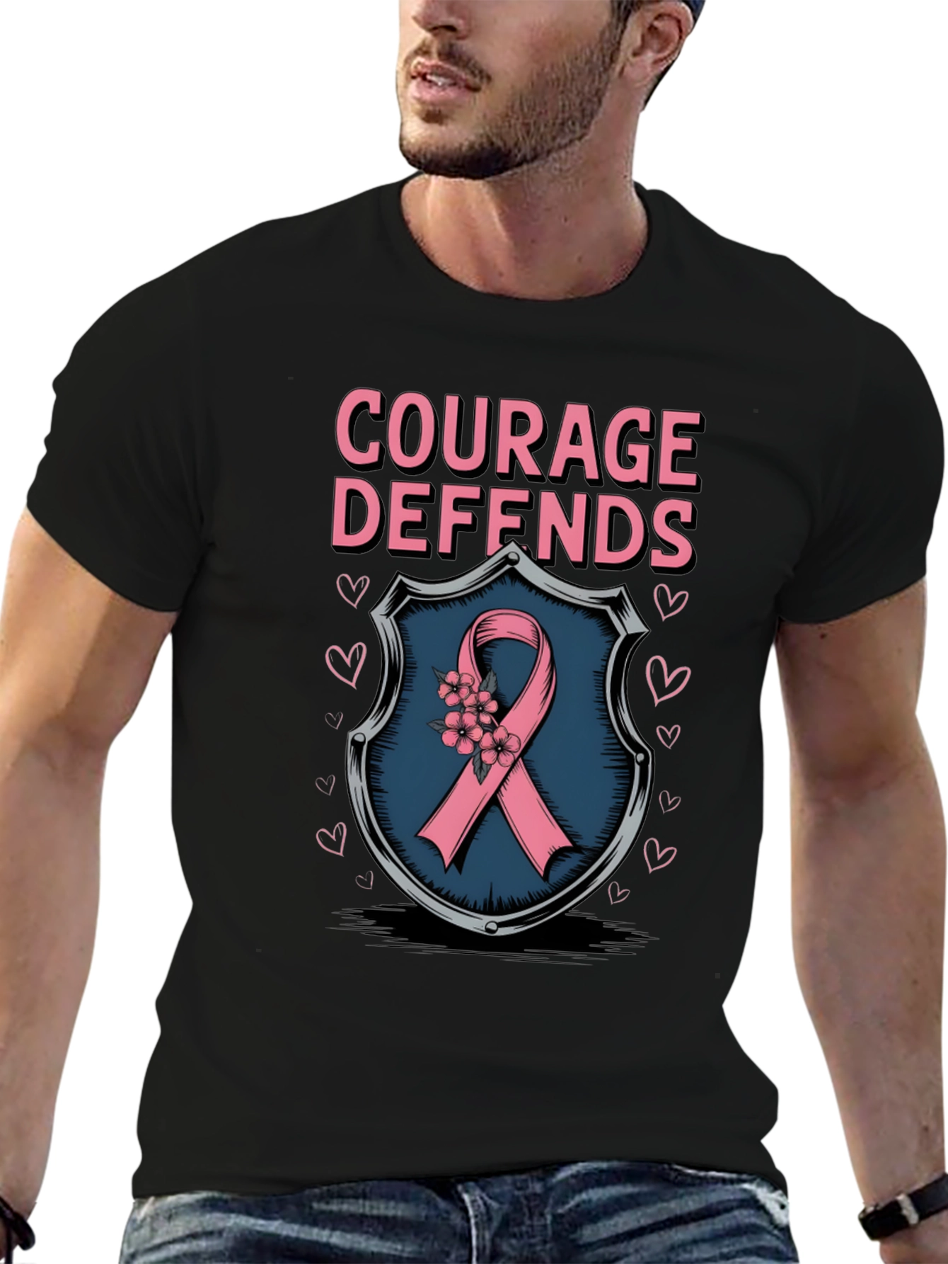 Courage Defends Pink Ribbon Graphic T-Shirt