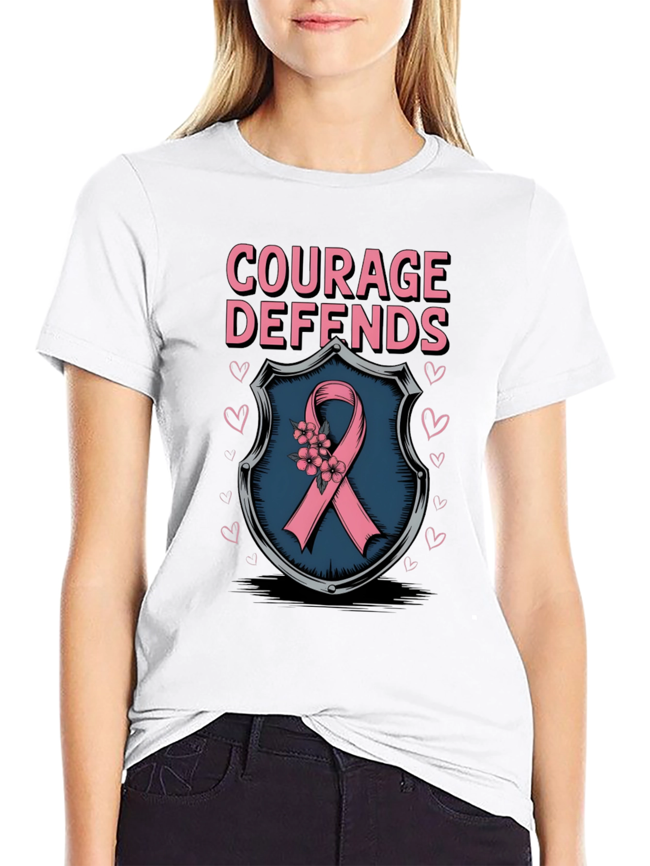 Courage Defends Pink Ribbon Graphic T-Shirt