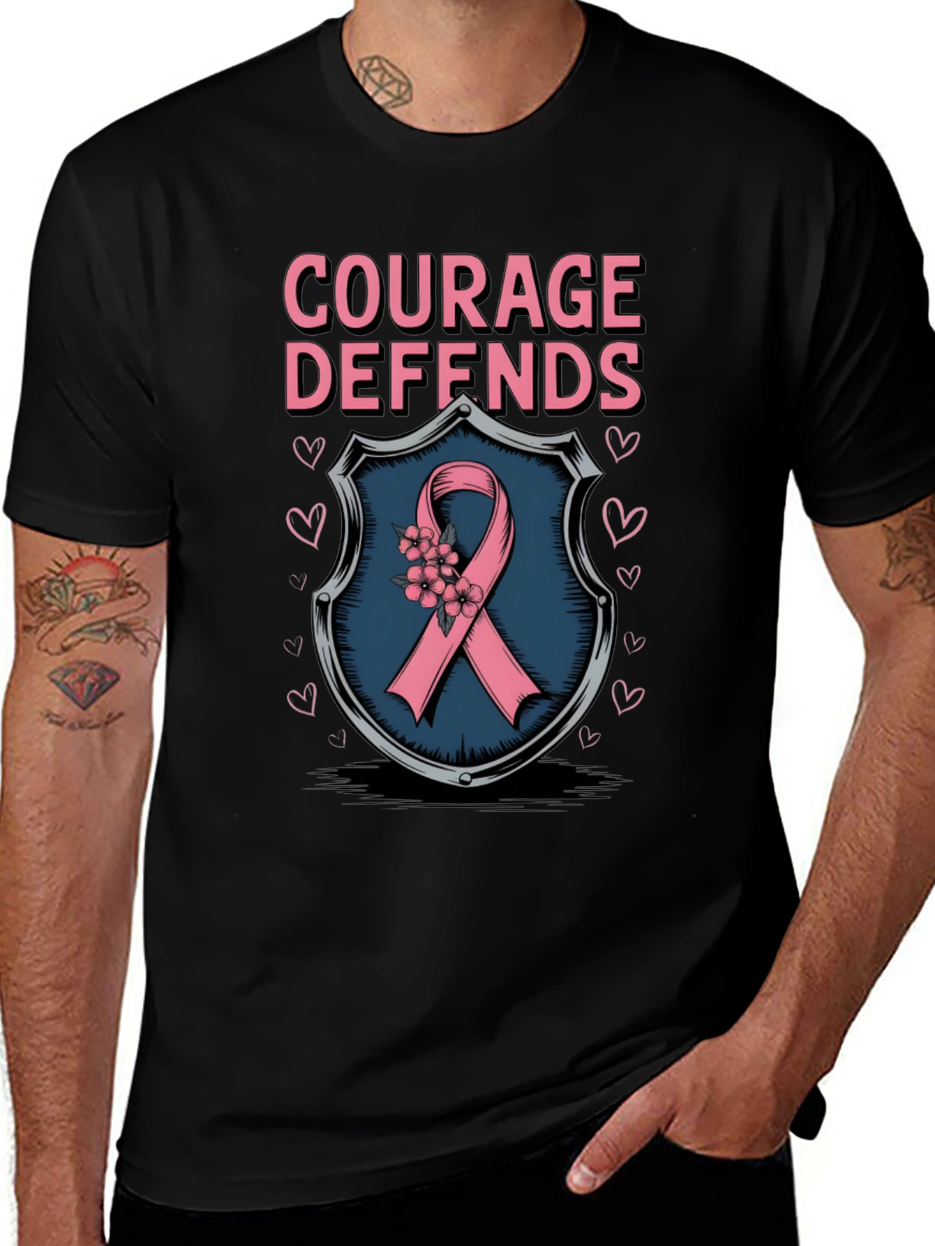 Courage Defends Pink Ribbon Graphic T-Shirt