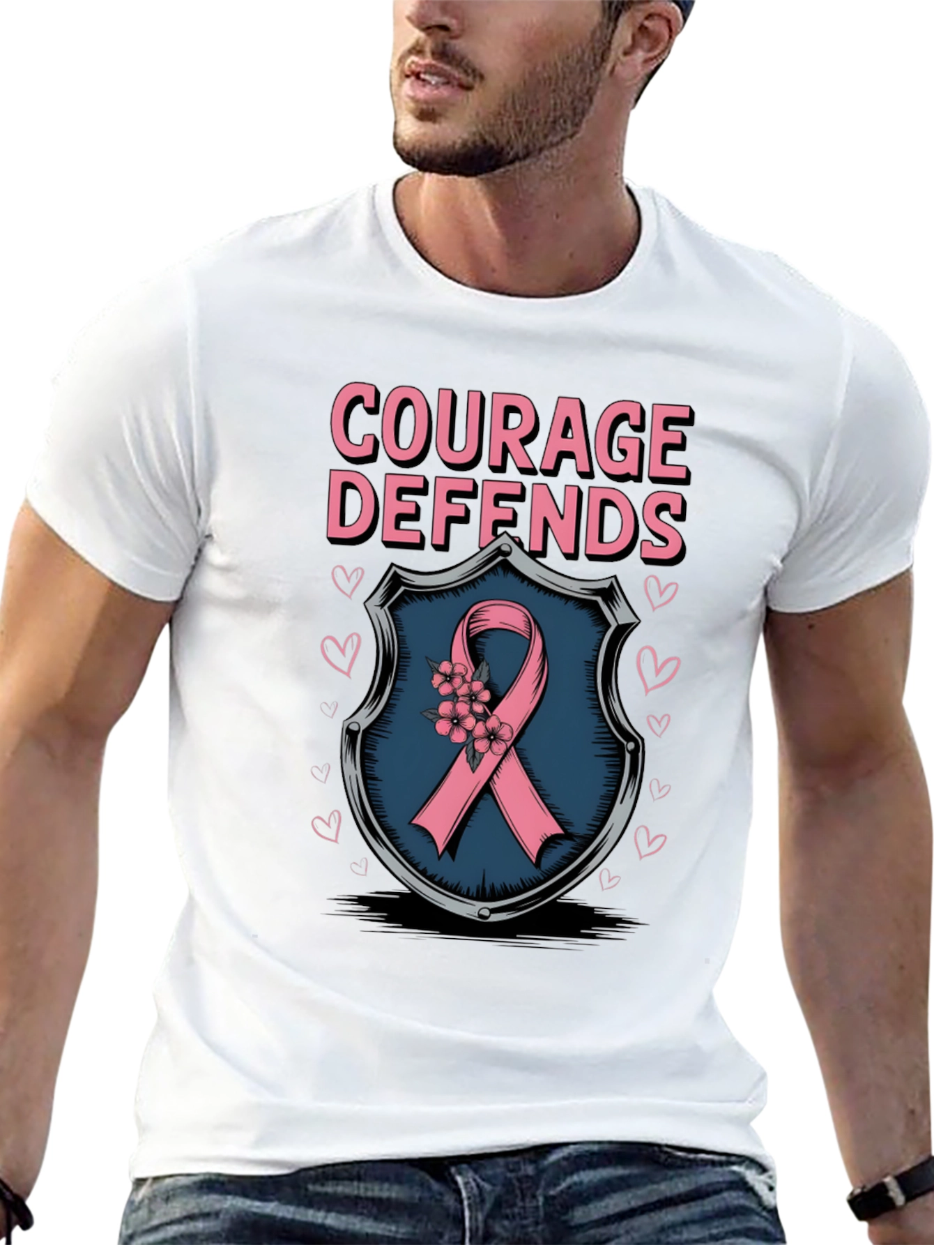 Courage Defends Pink Ribbon Graphic T-Shirt