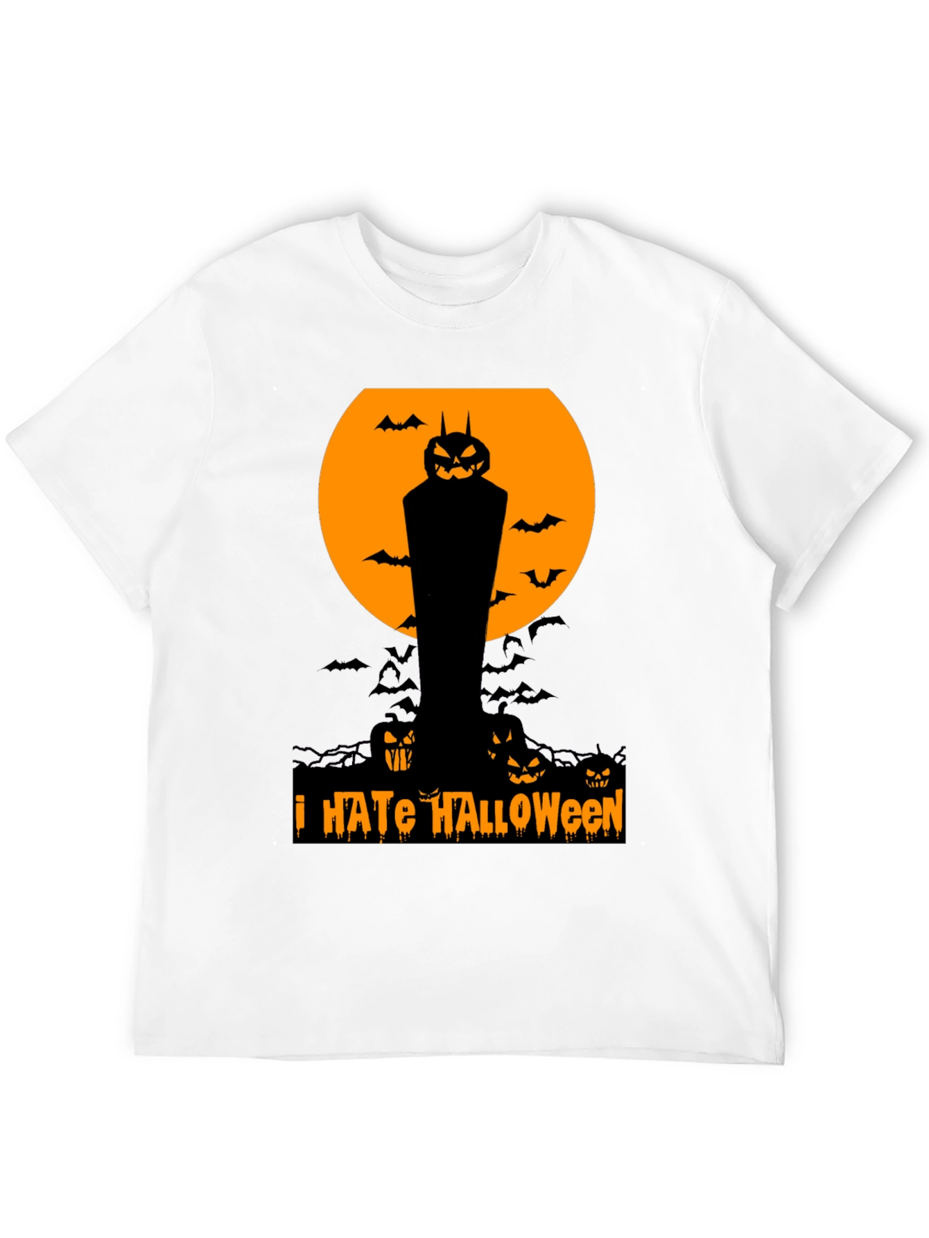 I Hate Halloween T-Shirt Pumpkin Bats Spooky Season Tee
