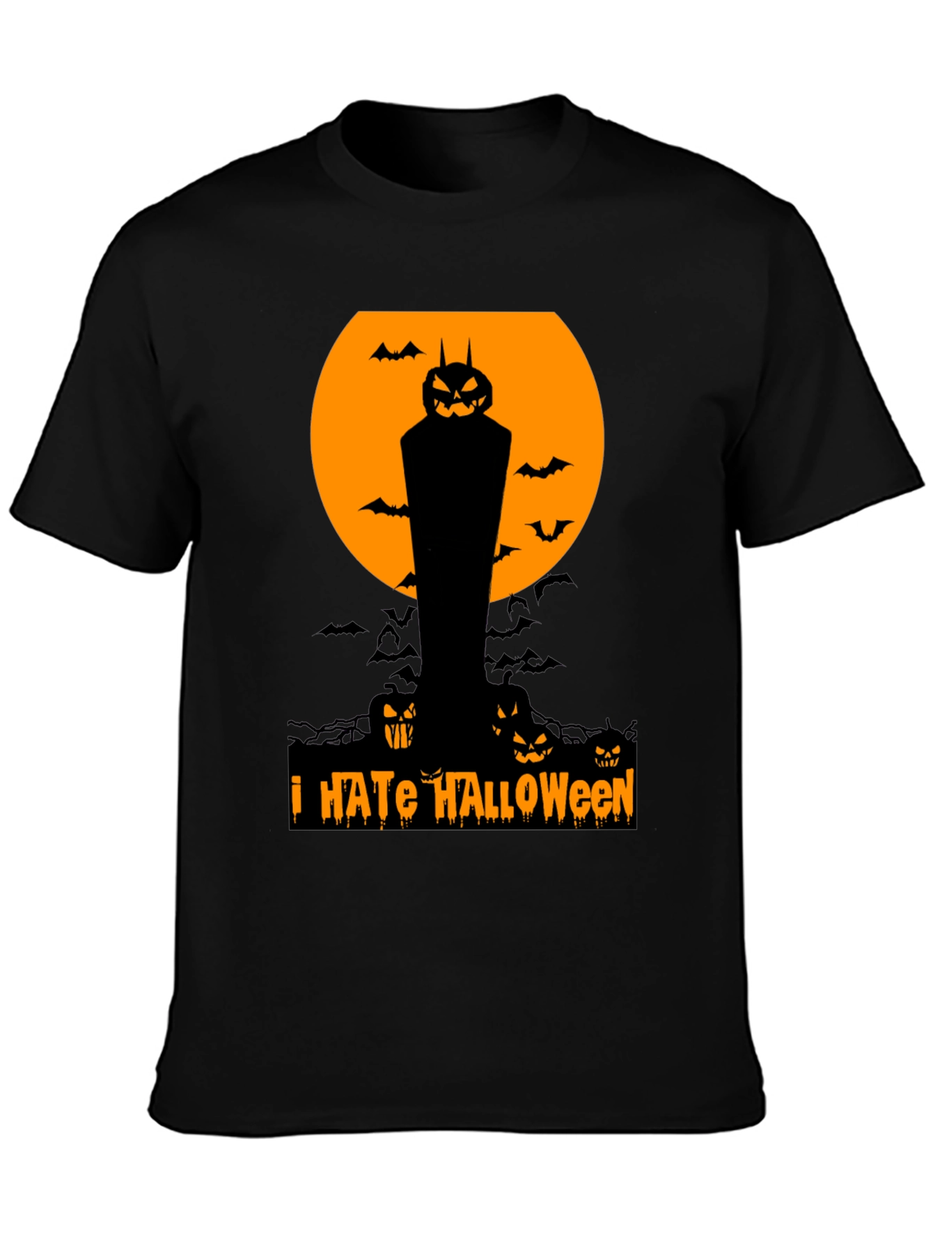 I Hate Halloween T-Shirt Pumpkin Bats Spooky Season Tee