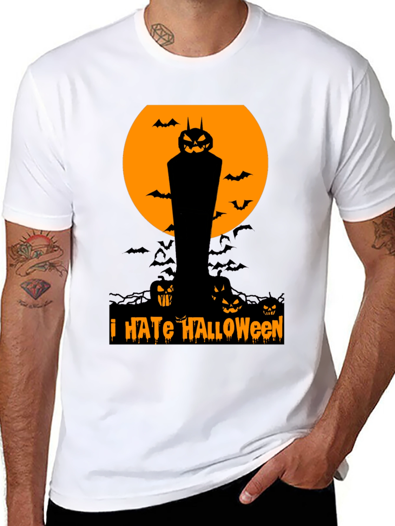 I Hate Halloween T-Shirt Pumpkin Bats Spooky Season Tee
