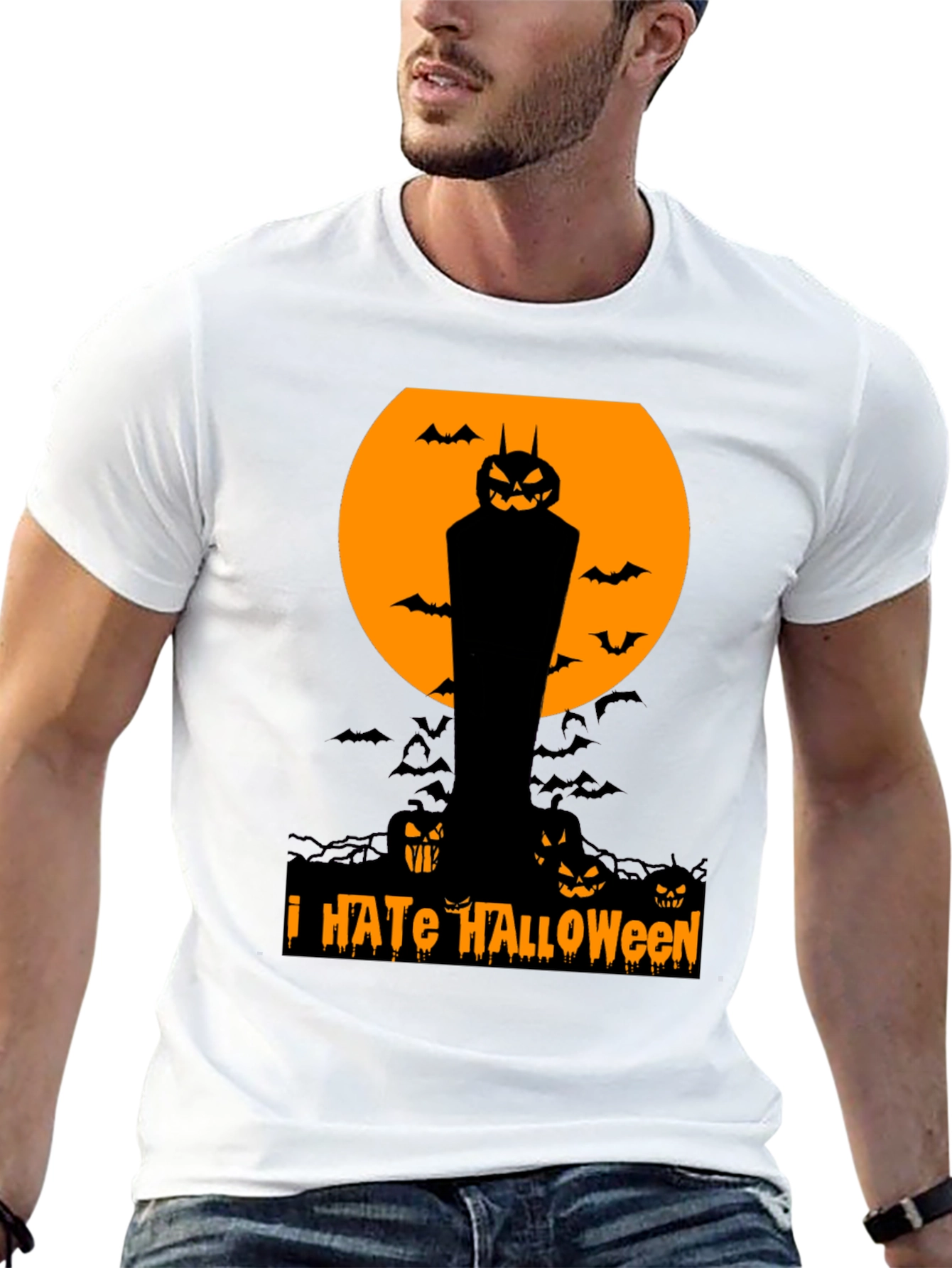 I Hate Halloween T-Shirt Pumpkin Bats Spooky Season Tee