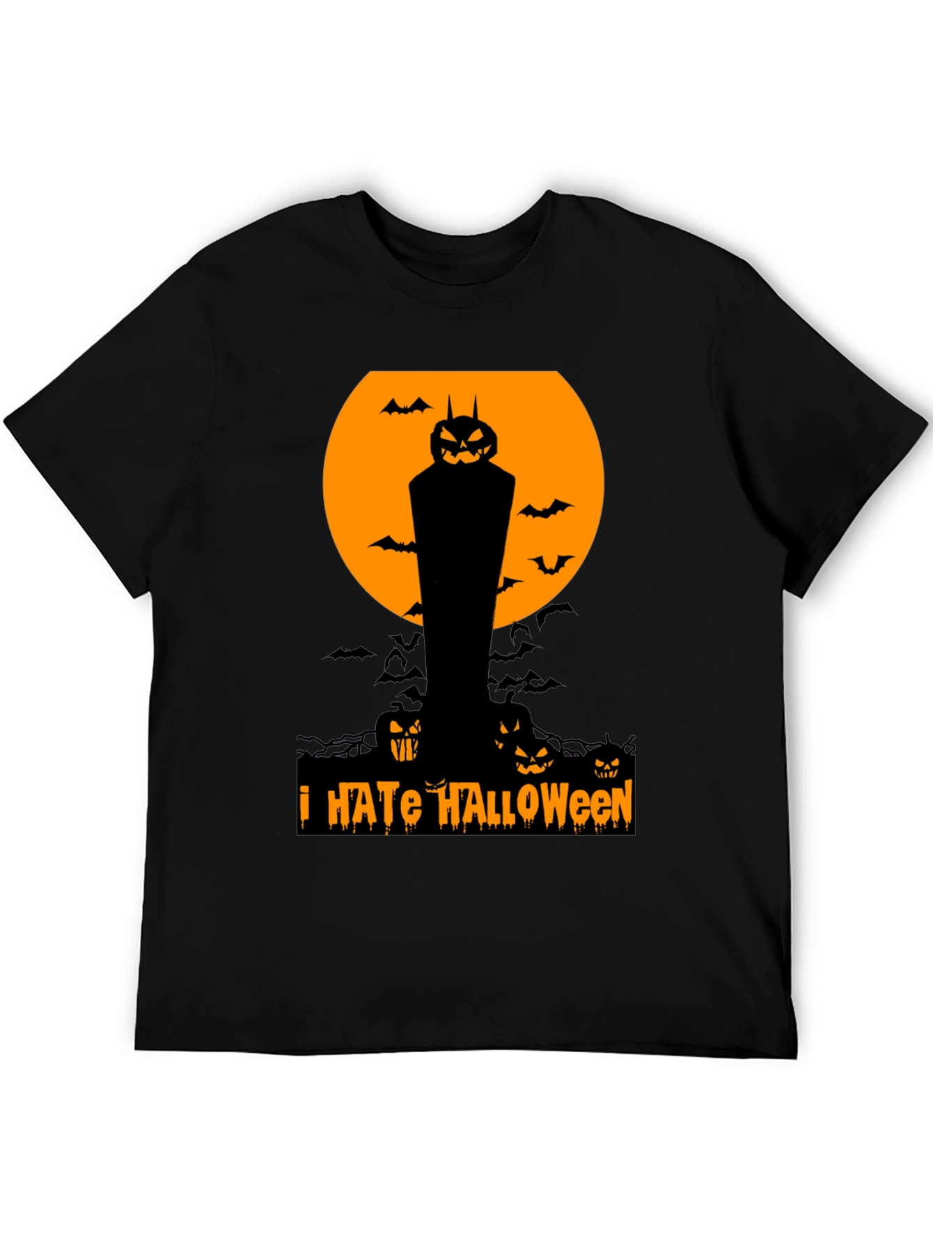 I Hate Halloween T-Shirt Pumpkin Bats Spooky Season Tee