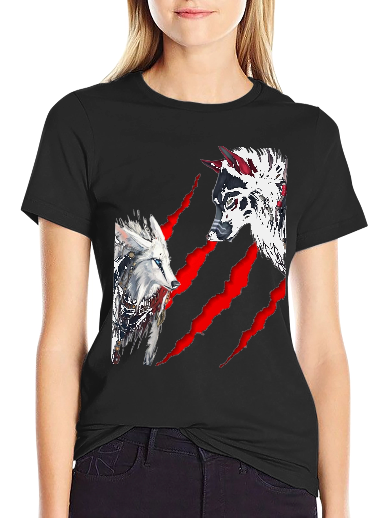 Wolf Graphic Print Crew Neck T-Shirt