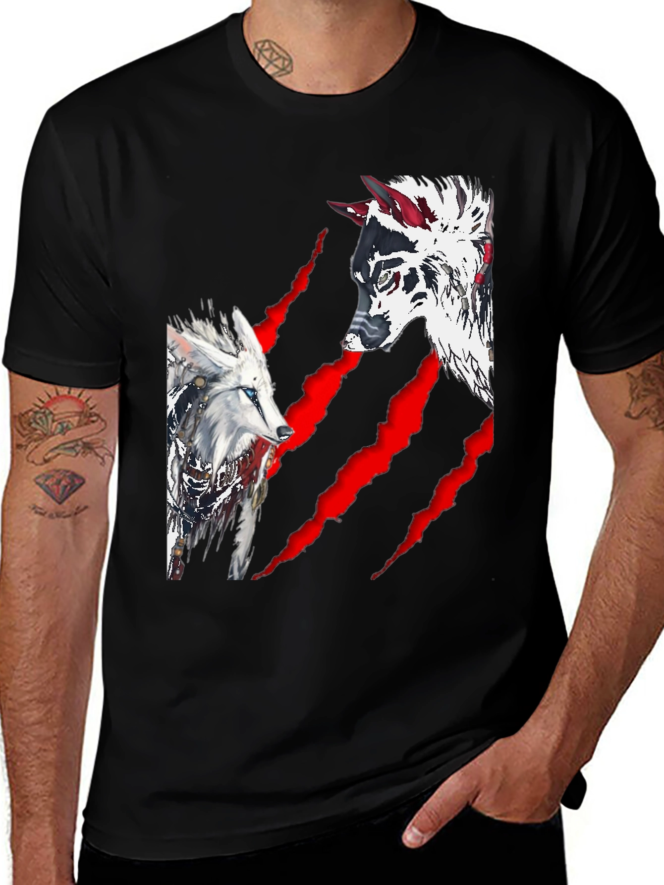 Wolf Graphic Print Crew Neck T-Shirt
